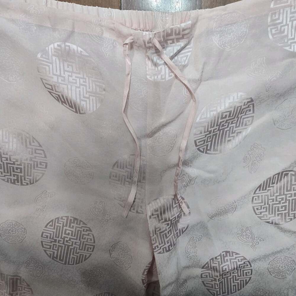 Soma Intimates Pink Pajama Set Sleeveless Jacquard Medallion Wide Leg Pants Silk - Picture 3 of 12